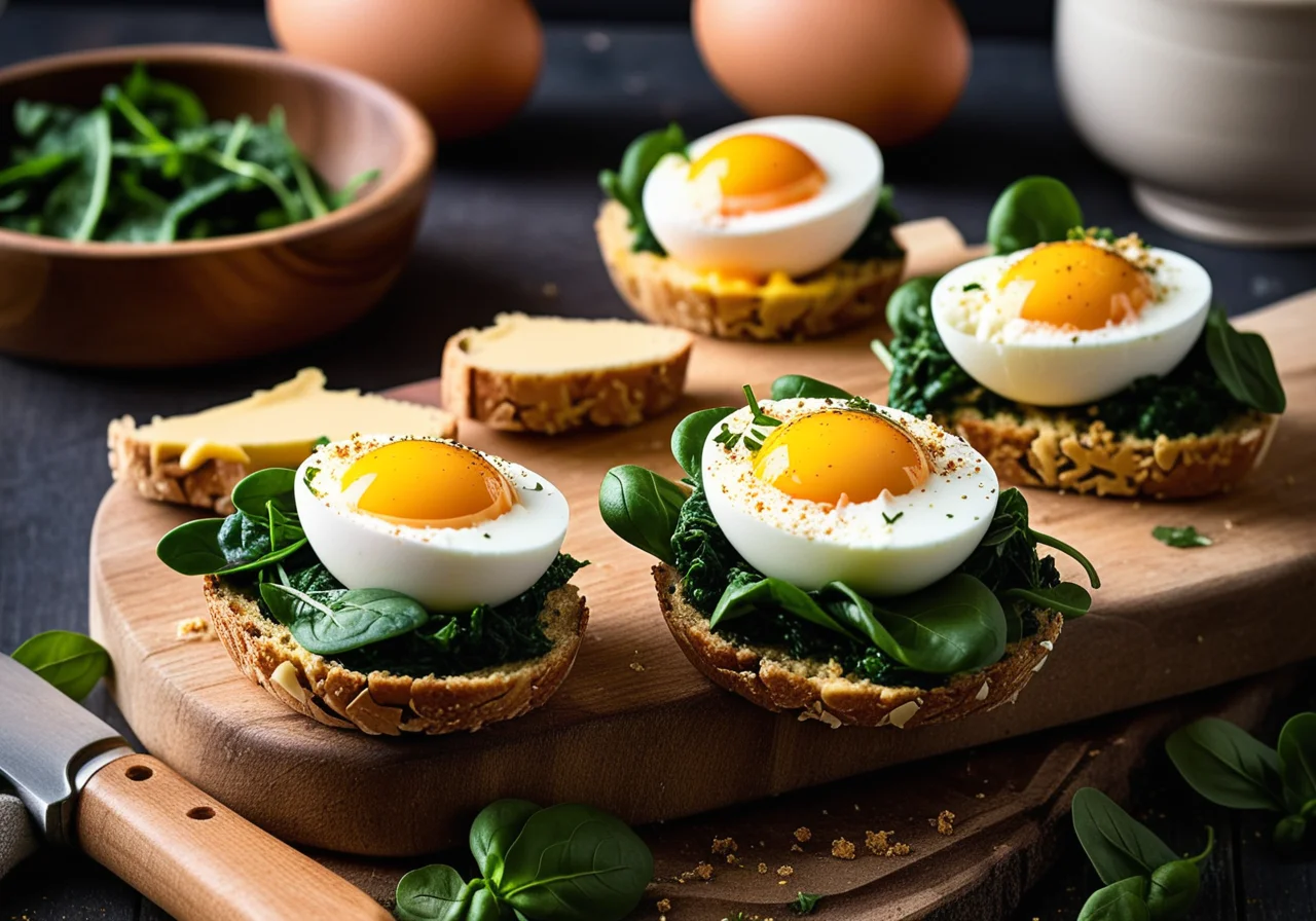 Hard Eggs with Cheese and Spinach