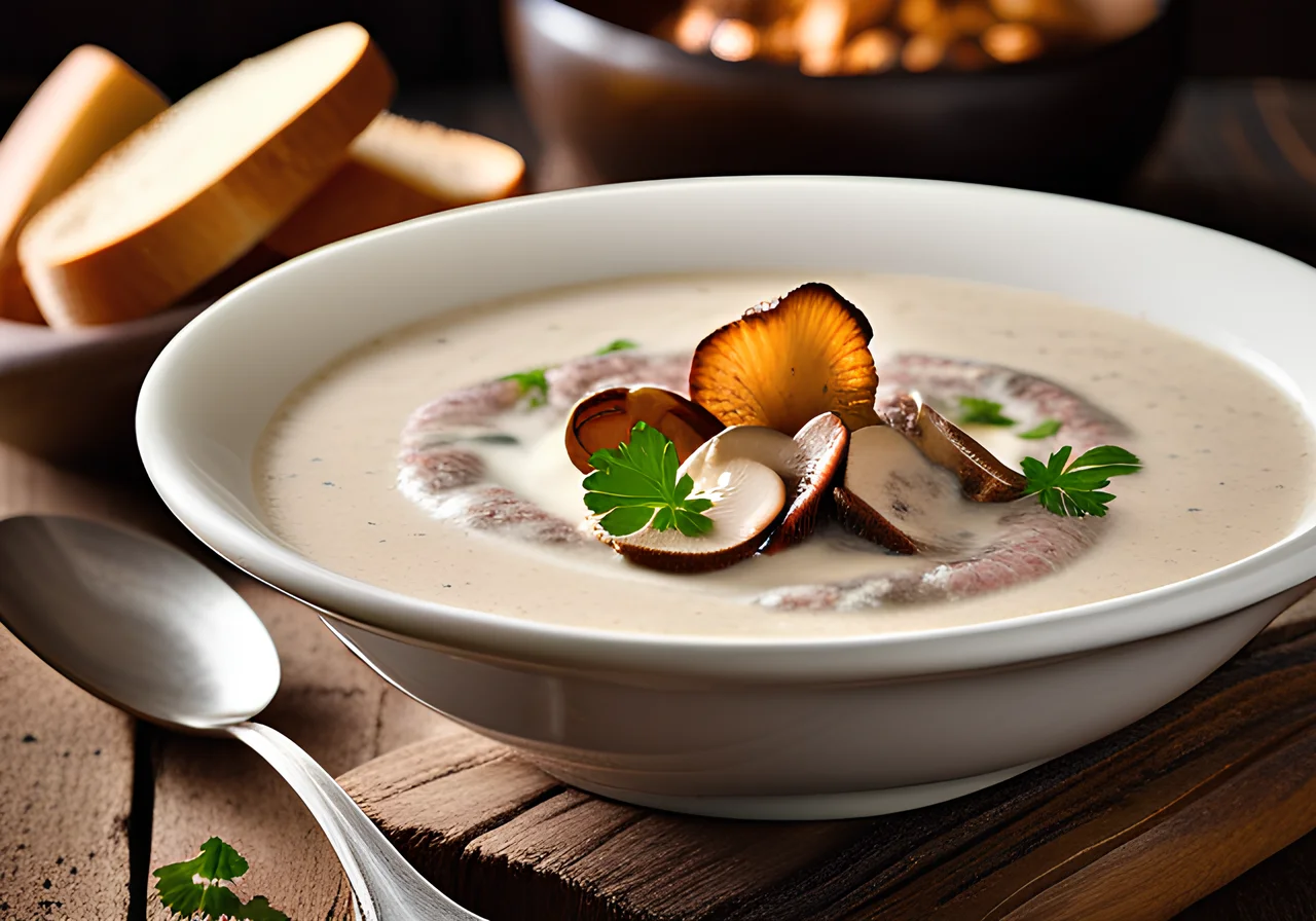 Creamy Mushroom Soup with Sour Cream and Parsley