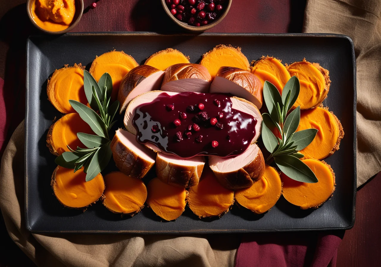 Turkey Roast with Lingonberry Sauce and Sweet Potato Mash