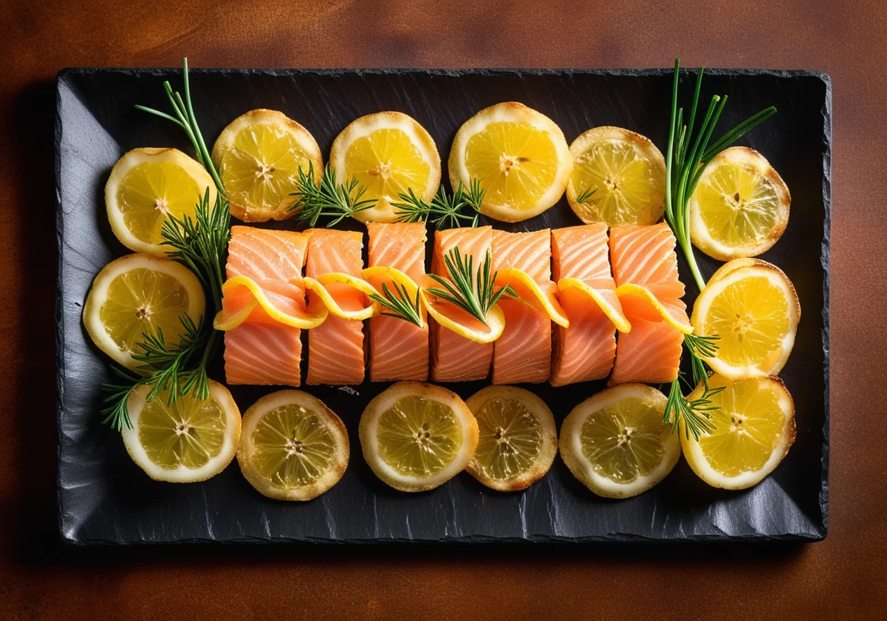 Salmon with Potato Chips and Lemon Dip