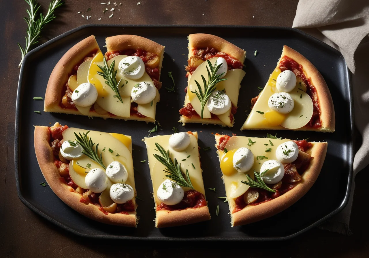 Potato Pizza Boats with Sheep Cheese and Rosemary