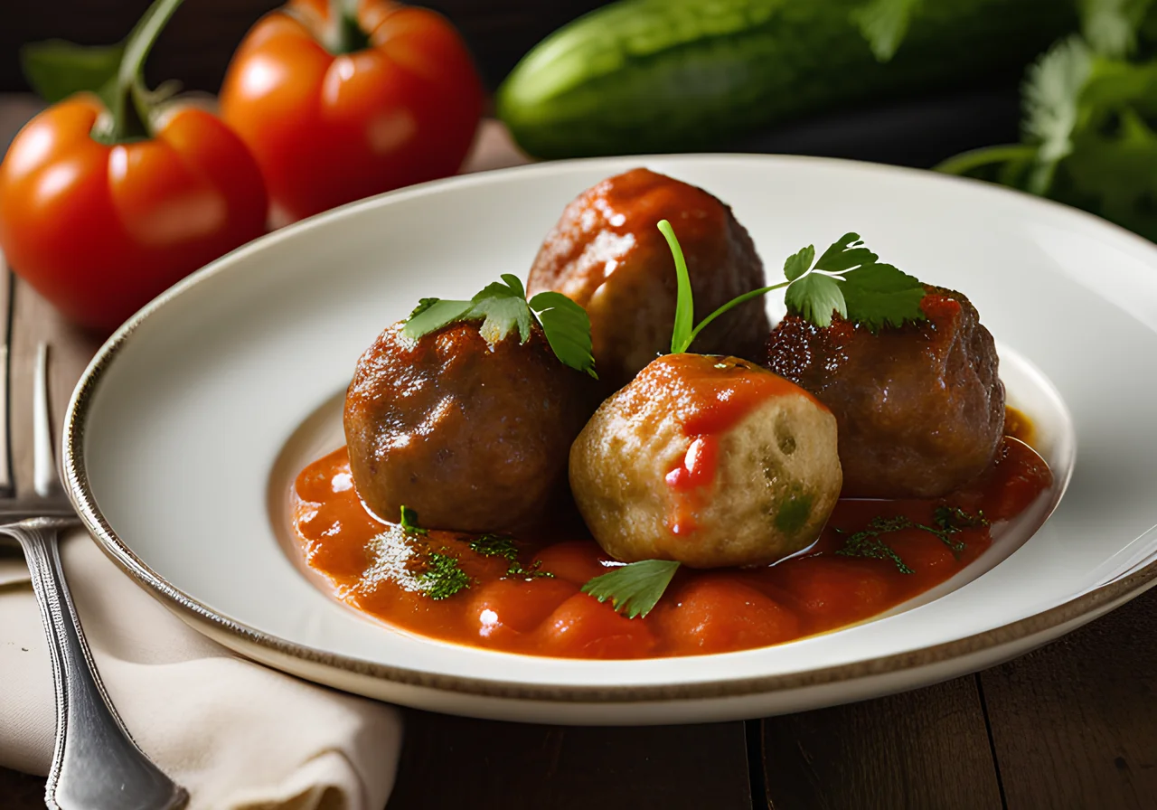 Small Meatball Dumplings with Braised Cucumbers