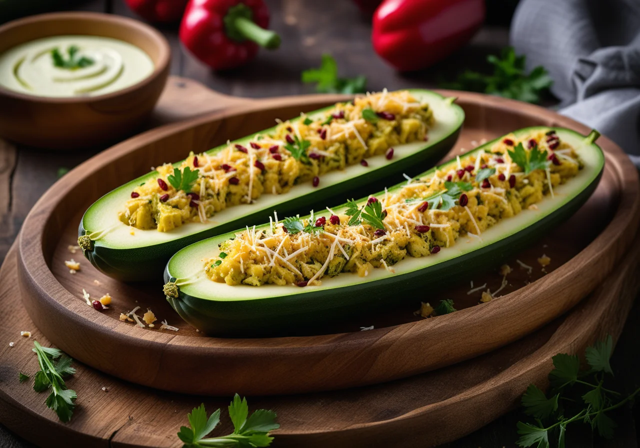 Stuffed Zucchini with Spicy Cheese