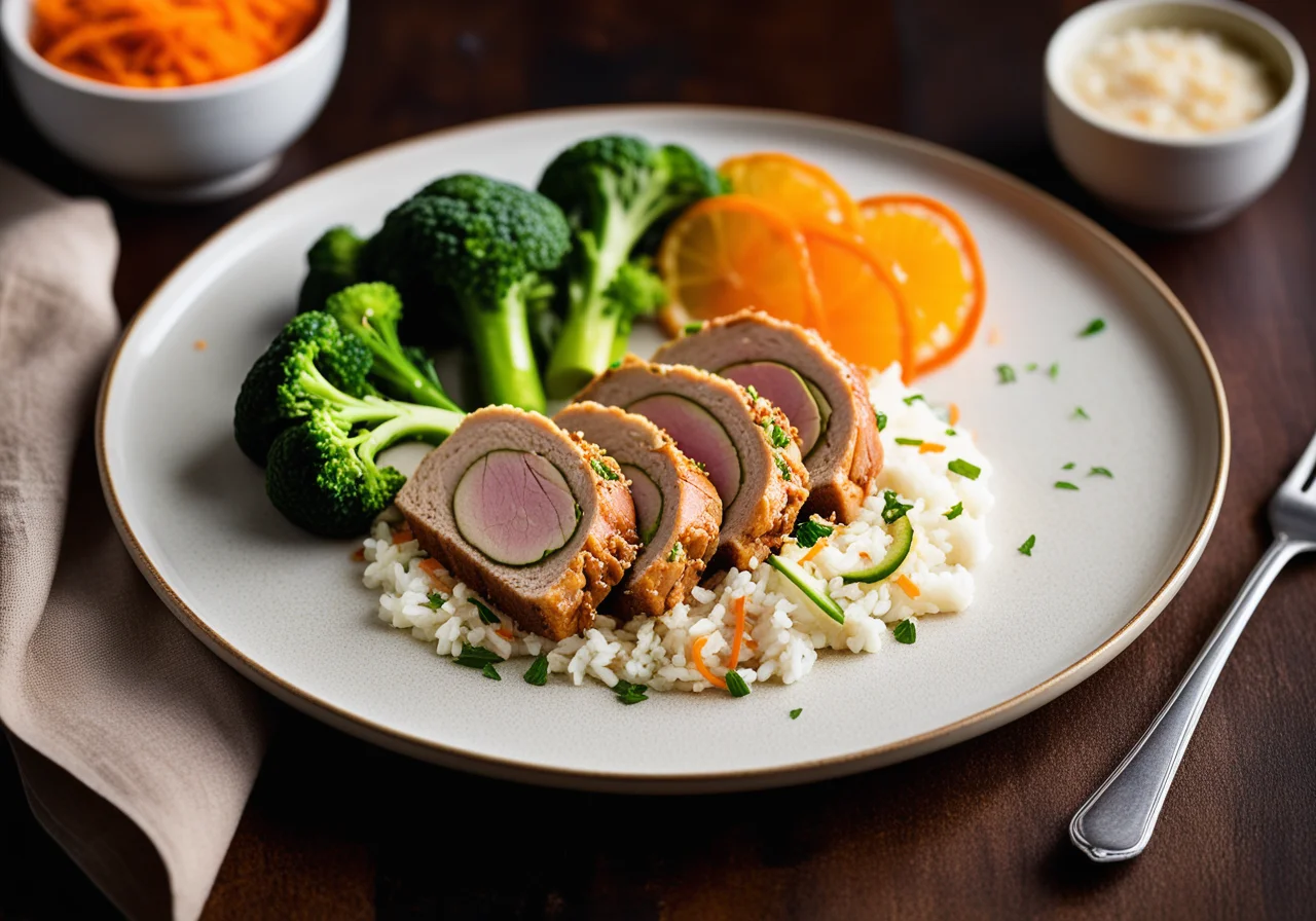 Putenrouladen auf Reis