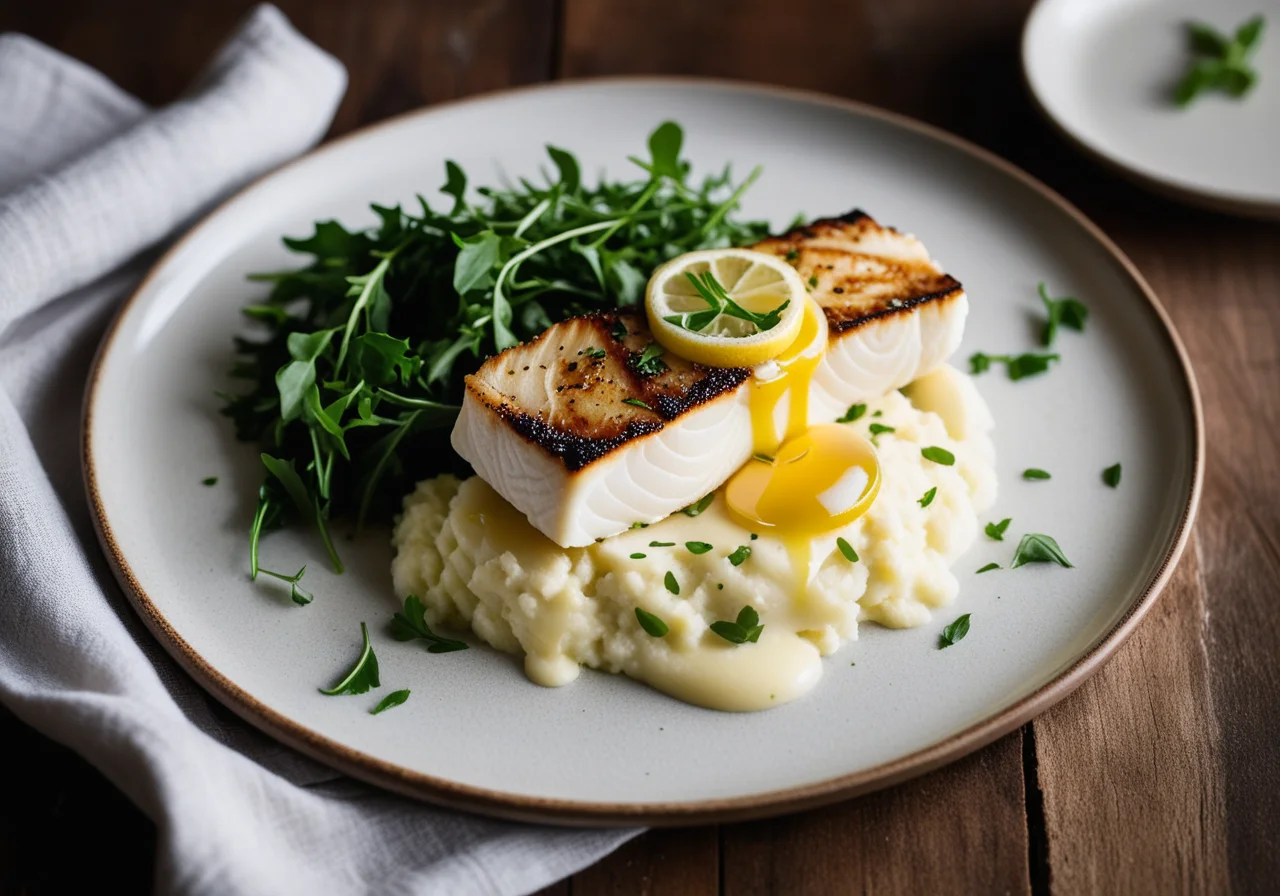 Cod with Mashed Potatoes and Lemon Sauce
