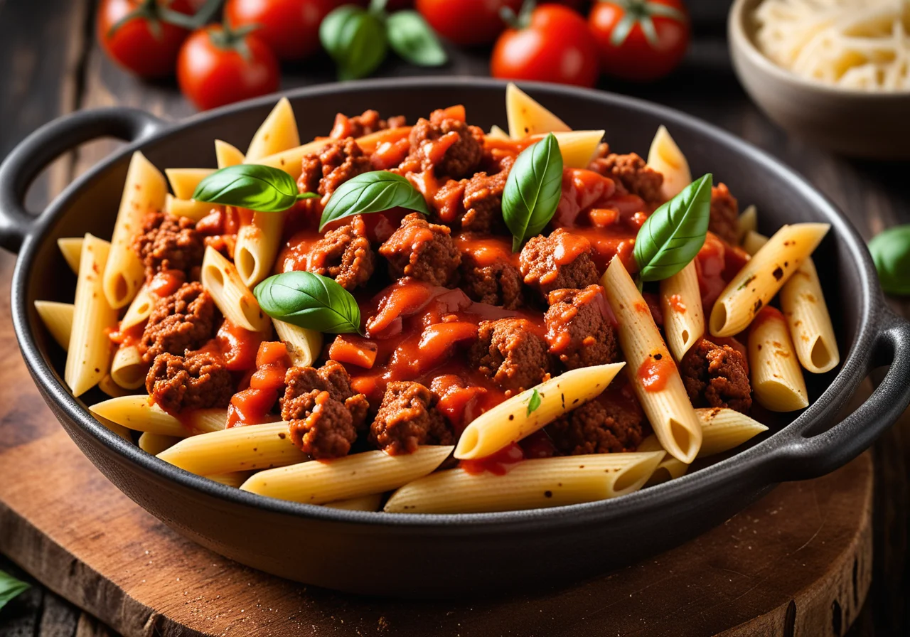 Pasta with Ground Meat Tomato Sauce