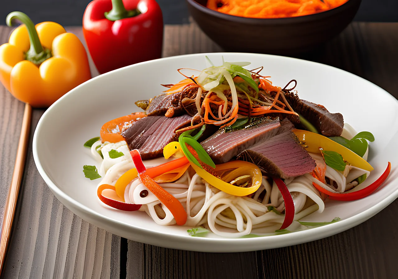 Asian Noodles with Vegetables and Beef