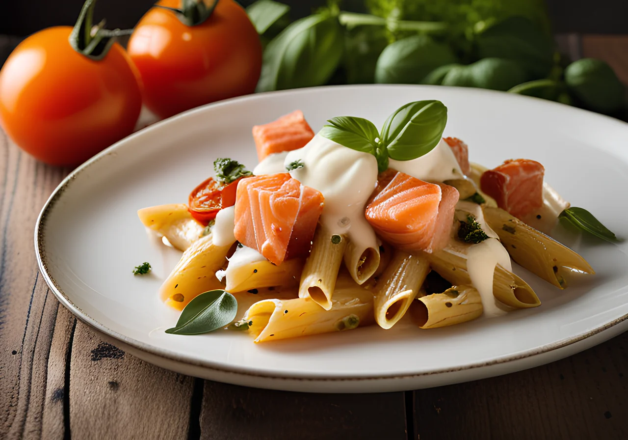 Baked Pasta with Tomatoes and Salmon