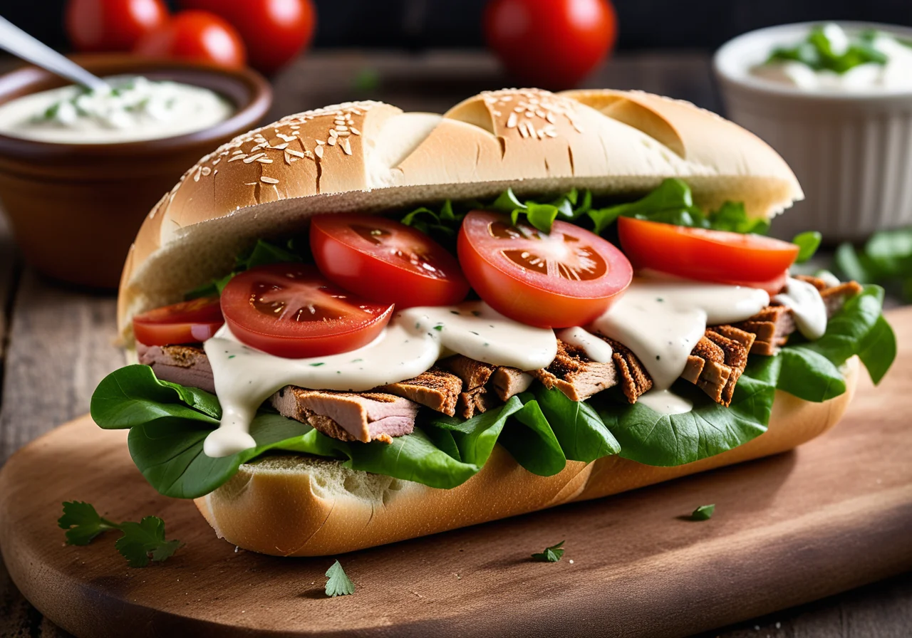 Buns with Gyros, Salad and Tomato
