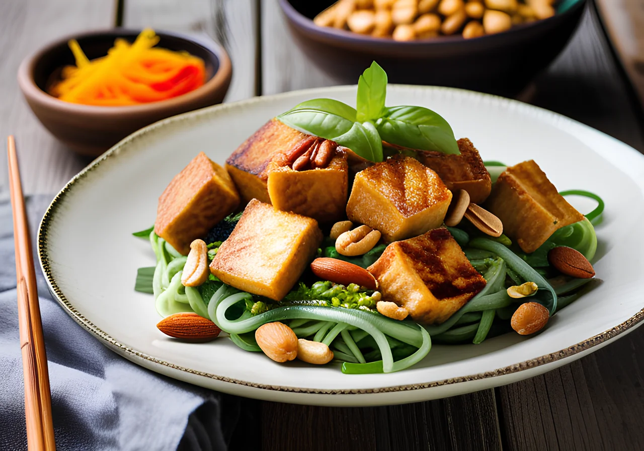 Rice Noodle Salad with Fried Tofu Slices