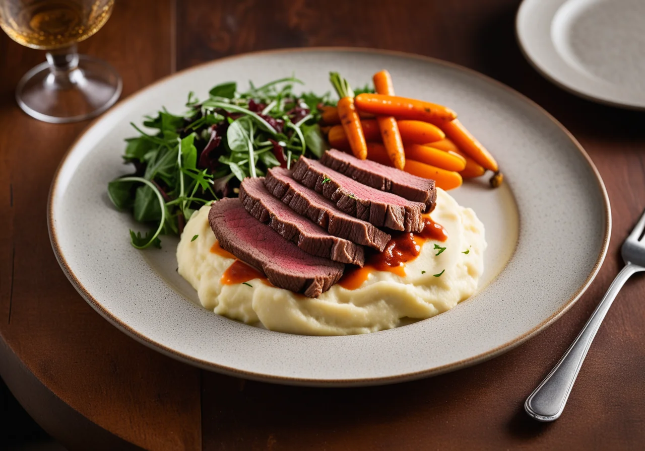 Roastbeef with Mashed Potatoes, Lentils and Carrots