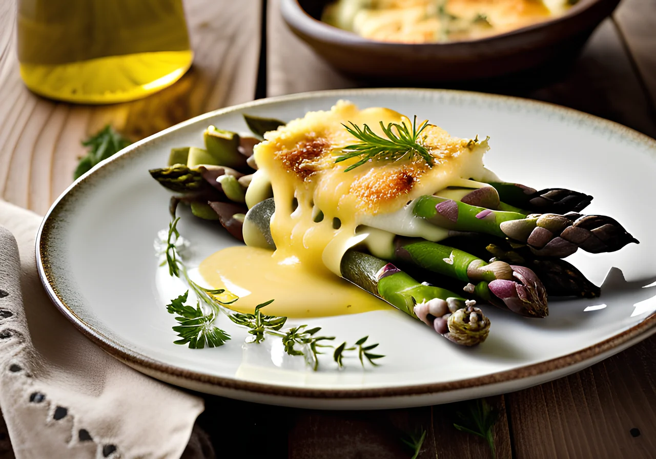 Asparagus Gratin with Artichokes and Cheese