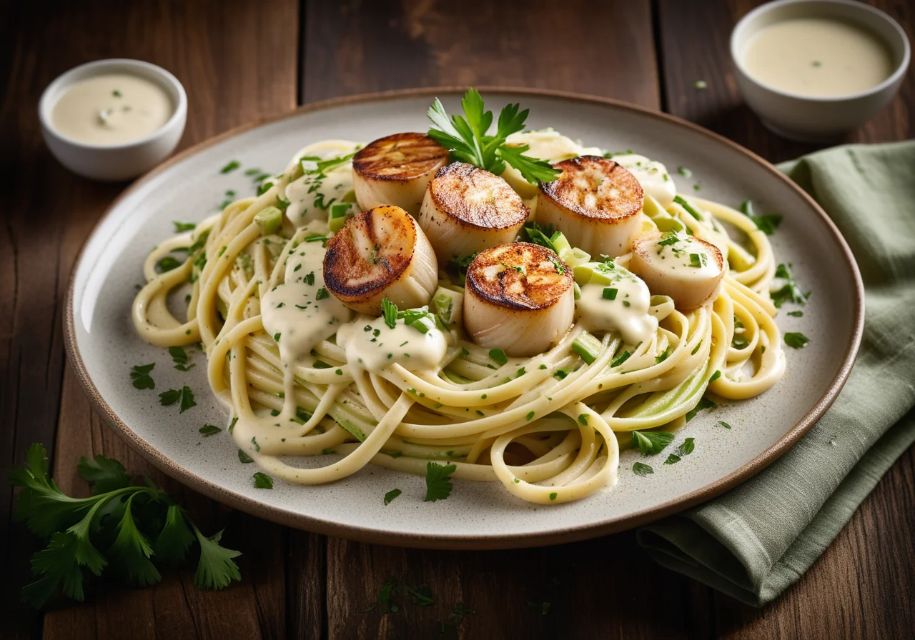Pasta with Beans, Celery and Scallops