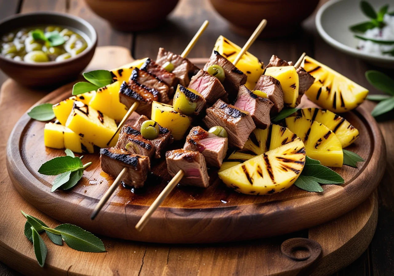 Grilled Veal Skewers with Pineapple