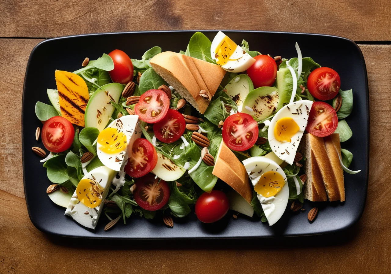 Colorful Salad with Cheese and Toast