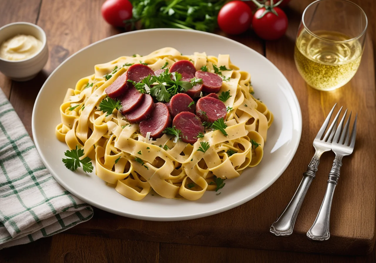 Tagliatelle with Vegetable Turkey Sausage Mix