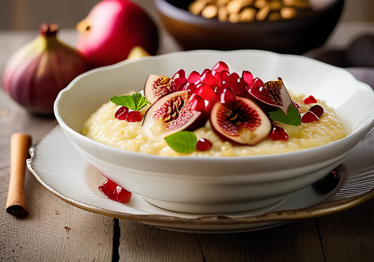 Oriental Rice Pudding with Pomegranate Seeds, Pistachios and Figs