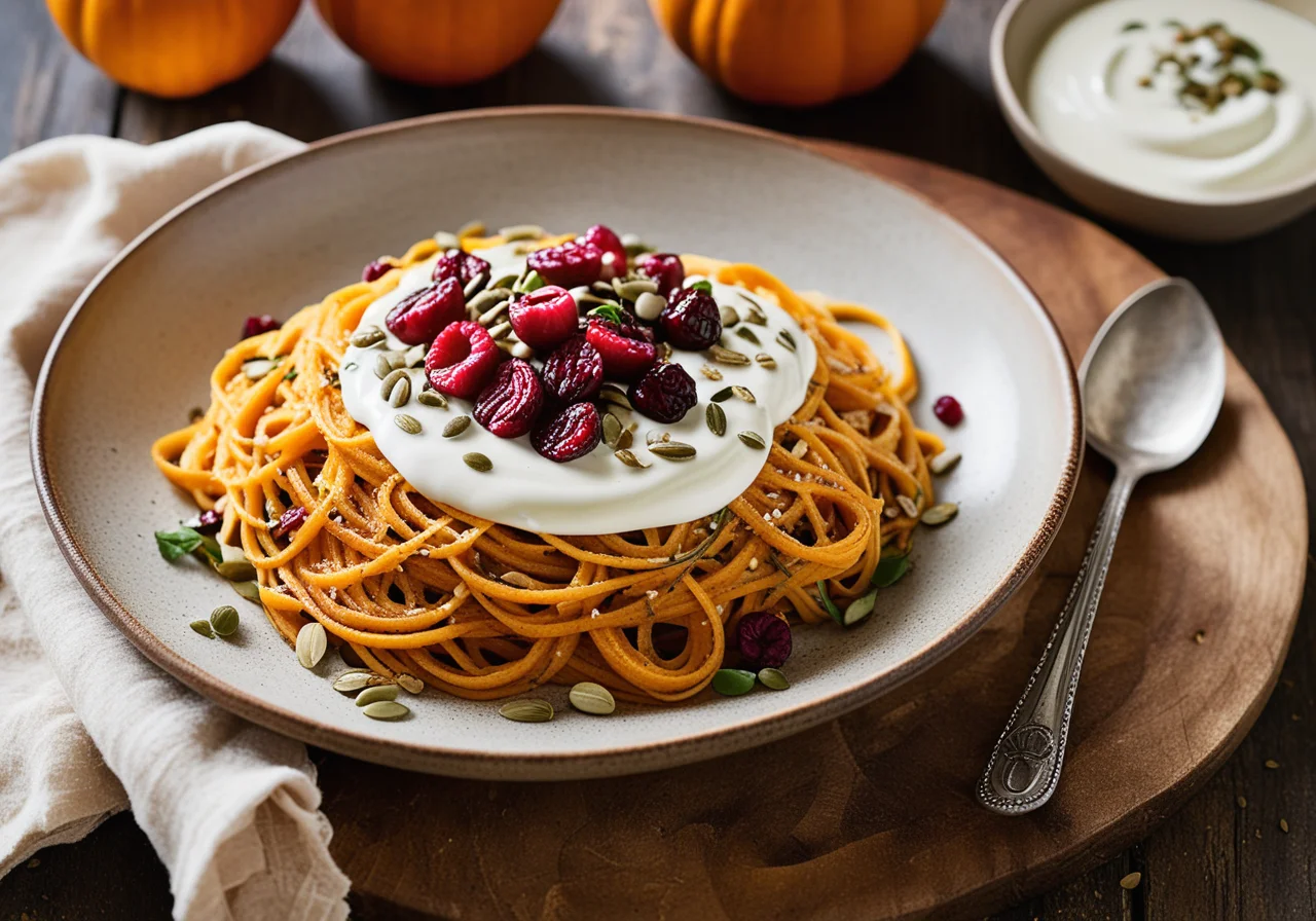 Spaghetti with Pumpkin and Yogurt Herb Sauce