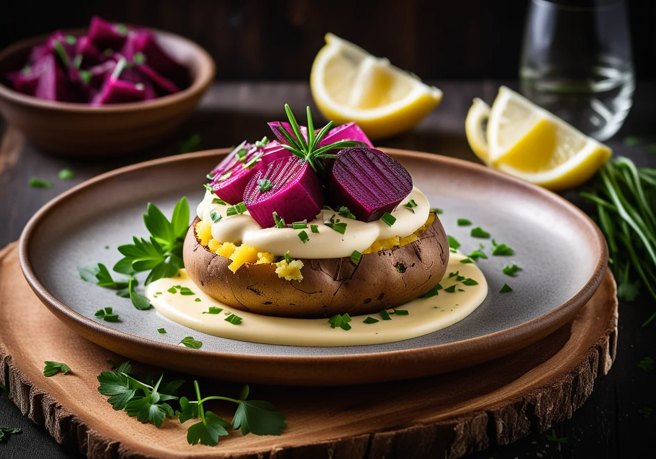 Baked Potatoes with Herring Tartare and Fish Cream