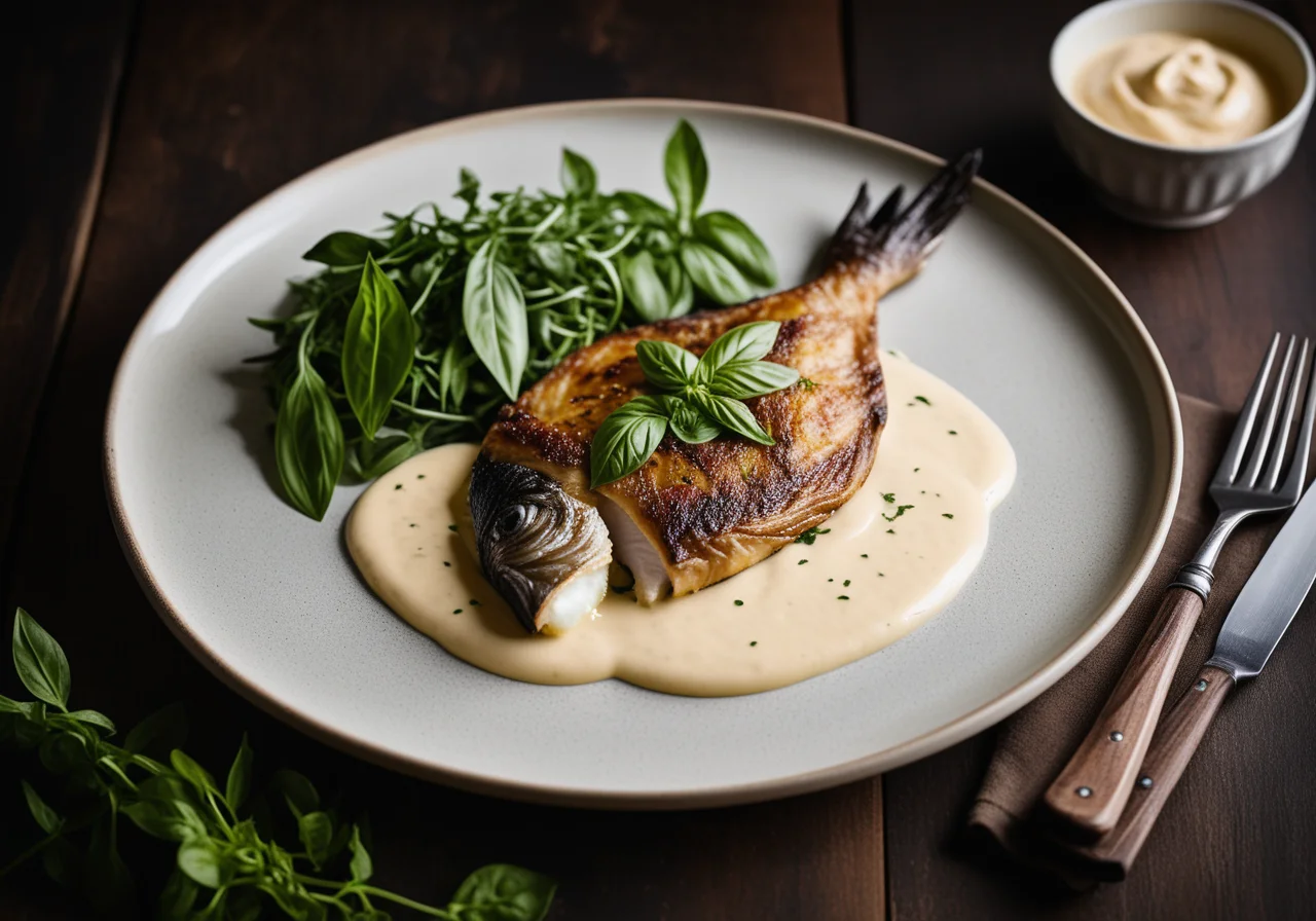 Pan‑fried Sea Bream with Beans and Yogurt Dip