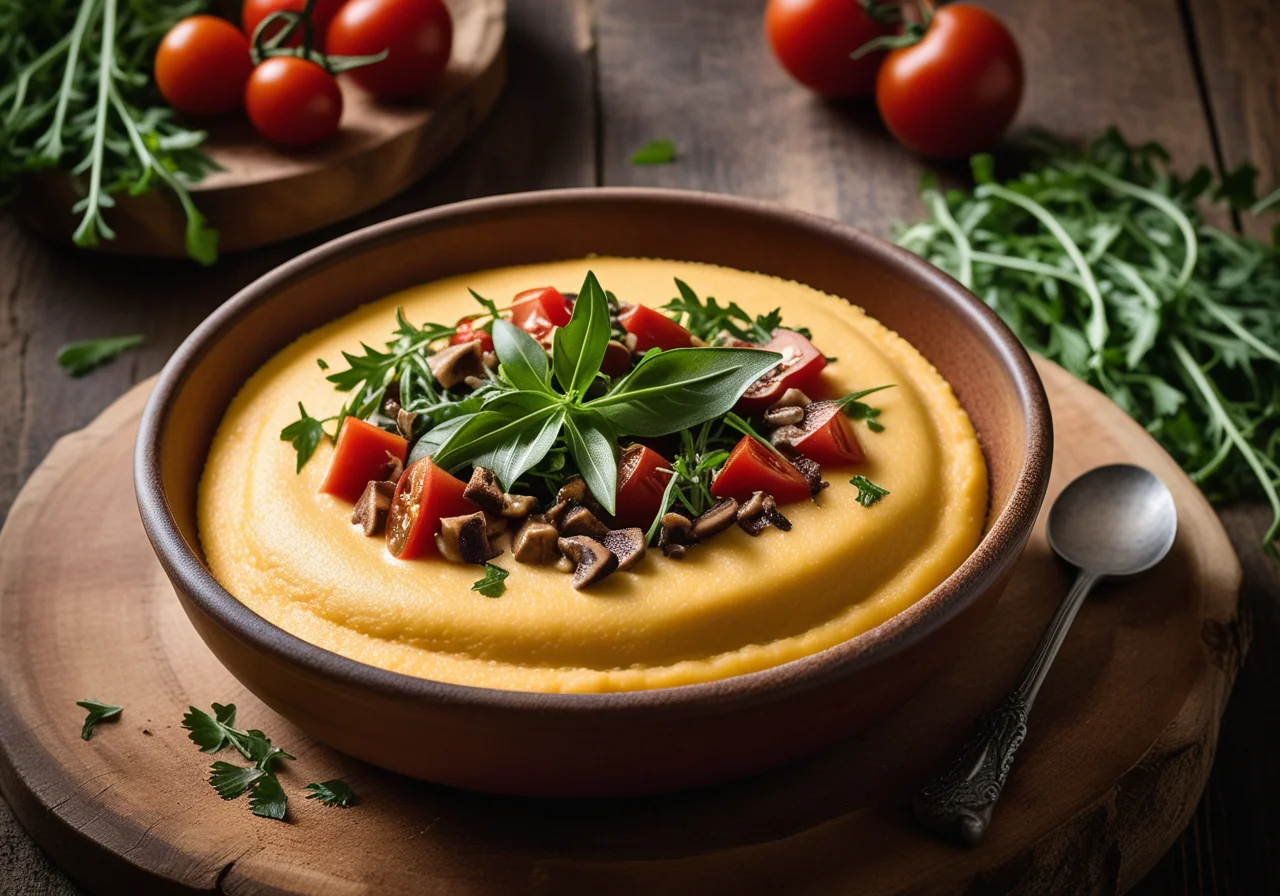 Tomato‑Cheese Polenta with Rocket