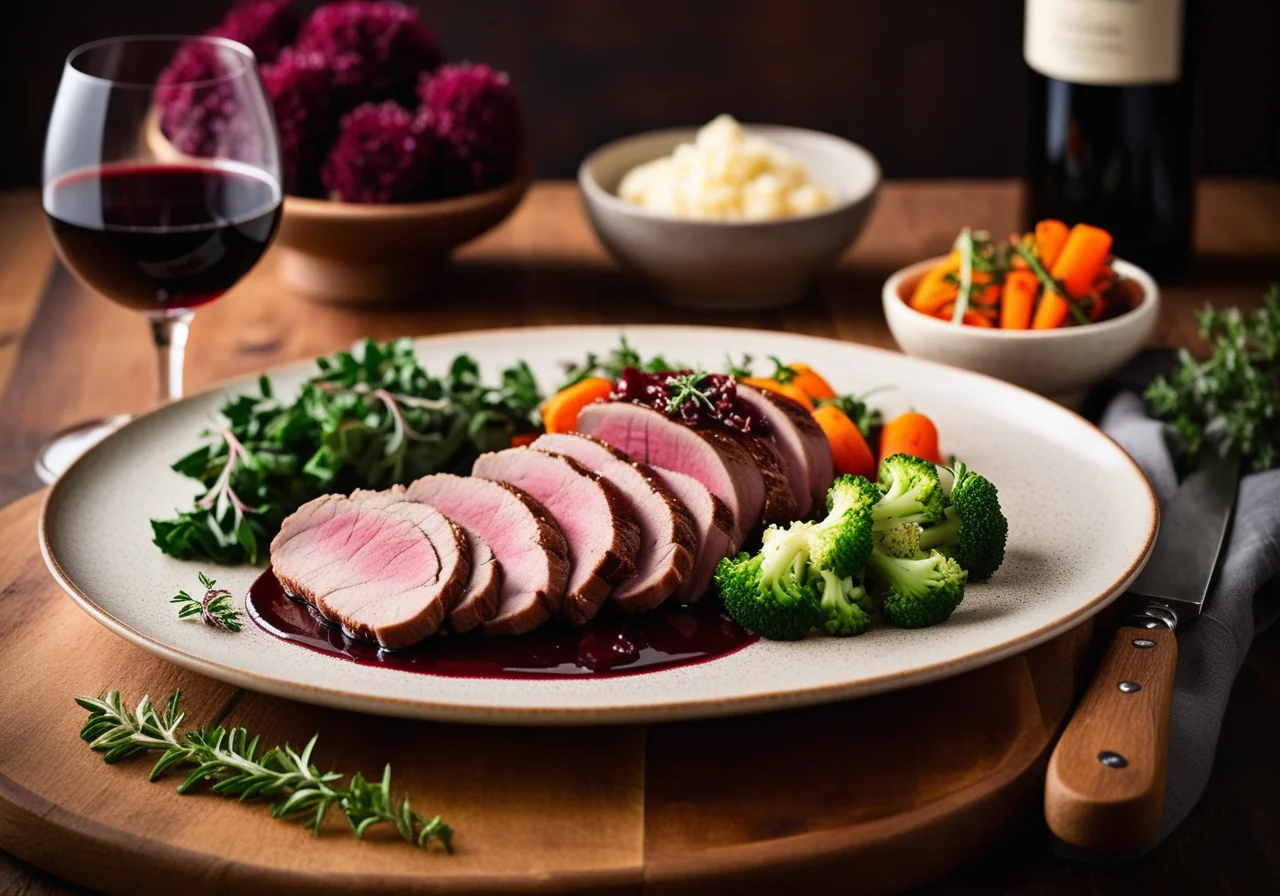 Duck breast with red wine sauce and cauliflower