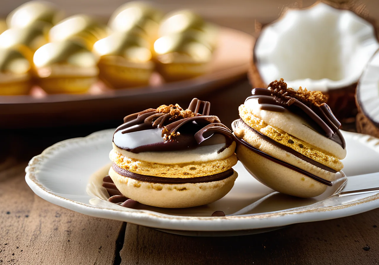 Coconut Macarons with Chocolate Feet