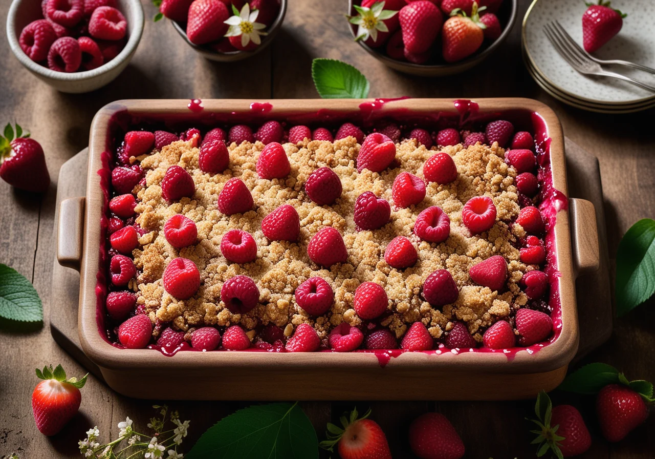 Berry Crumble with Rhubarb and Elderflower
