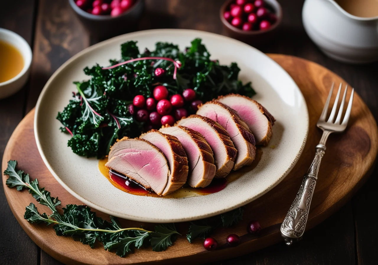 Wild Duck with Kale and Lingonberries