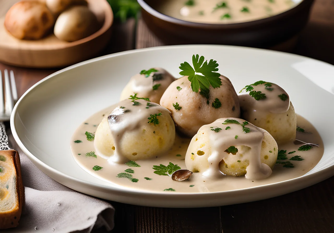 Bread Dumplings with Mushroom Cream Sauce