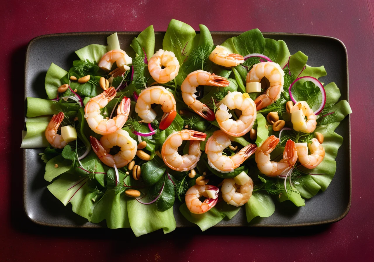Fried Shrimp in Tempura Batter with Colorful Salad