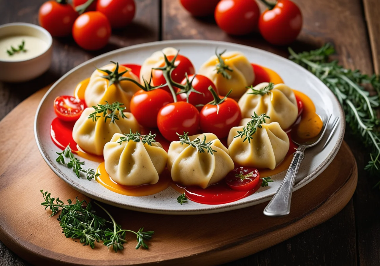 Quark Dumplings on Paprika Vegetable