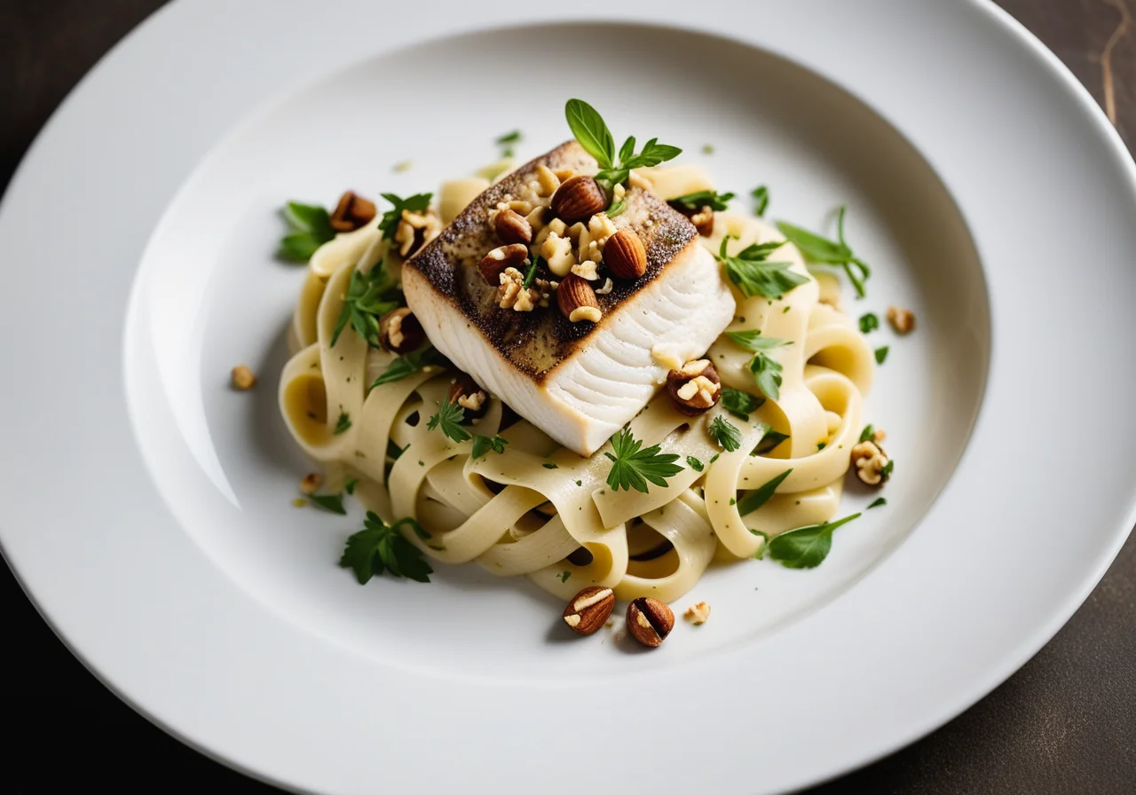 Pasta with Sea Bass and Nut Cauliflower Sauce