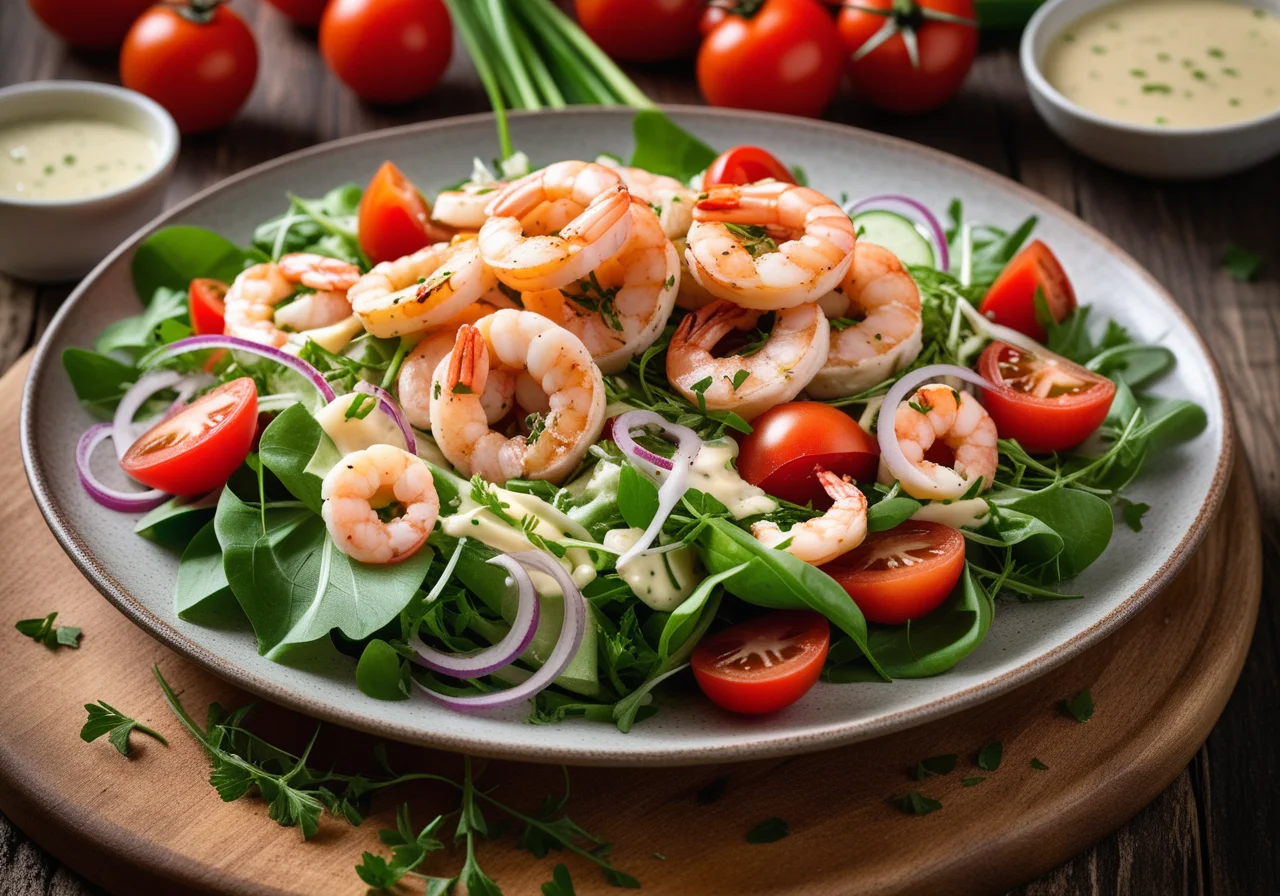 Cichorium Chicken Salad with Shrimp and Tomatoes