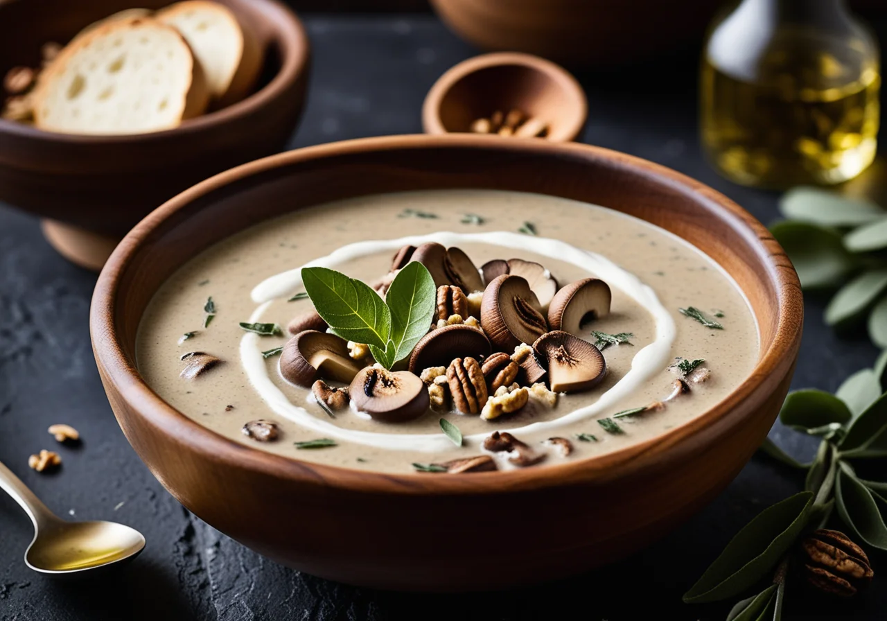 Mushroom Cream Soup with Goat Cheese