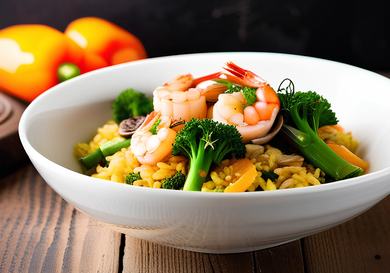 Rice‑Vegetable Stir‑Fry with Scampi