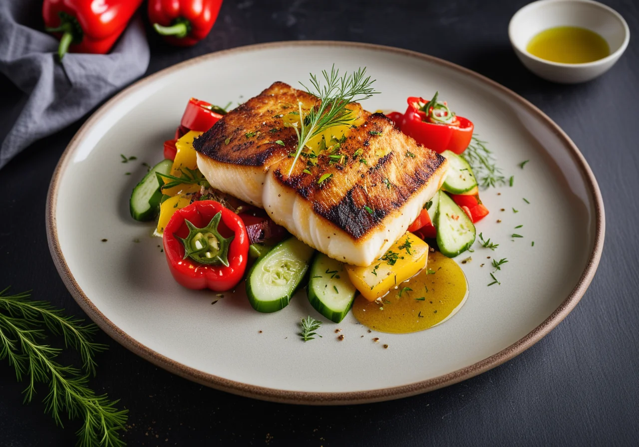 Pikeperch with Bell Pepper Cucumber Vegetables