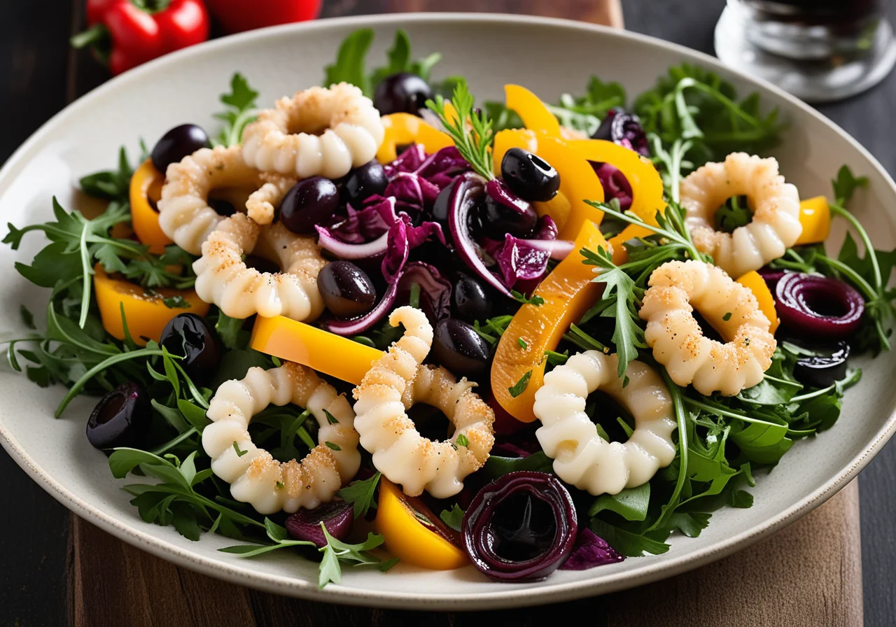 Calamarisalat mit Paprika und Oliven