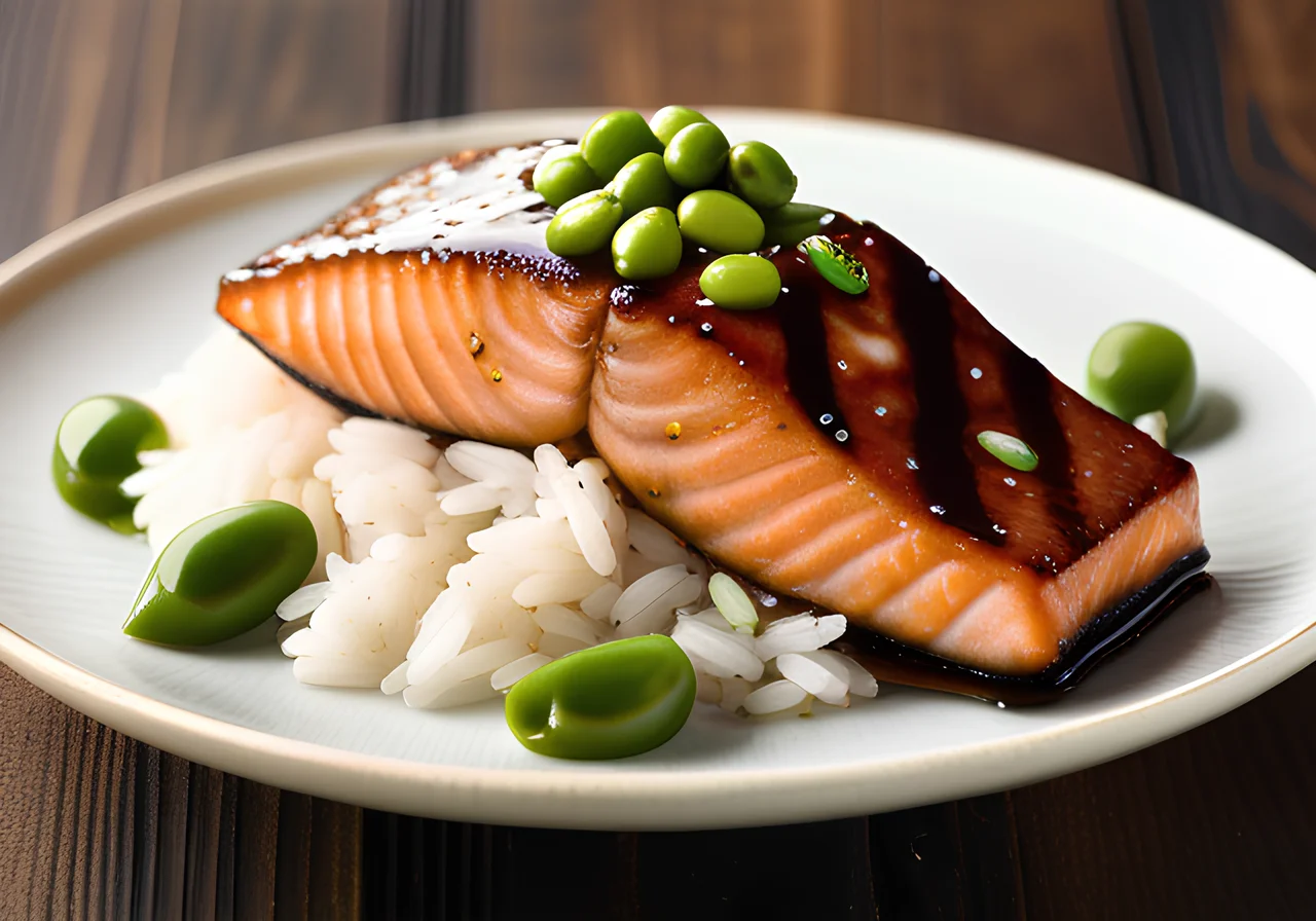 Teriyaki Salmon with Kamalis and Edamame