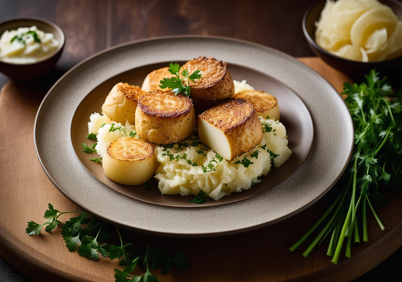 Cod Rolls with Sauerkraut, Potatoes and Horseradish