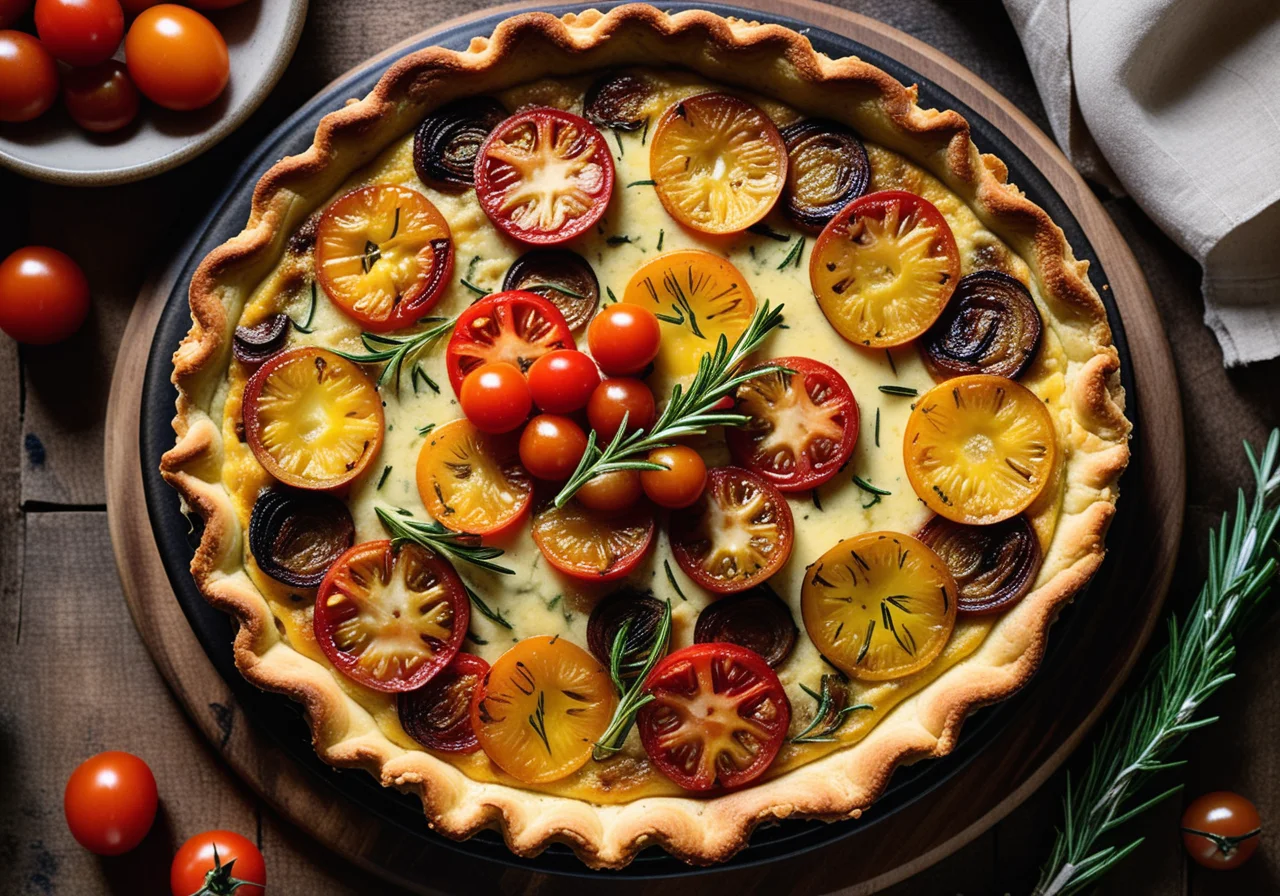 Vegetable Quiche with Mushrooms, Zucchini and Cherry Tomatoes