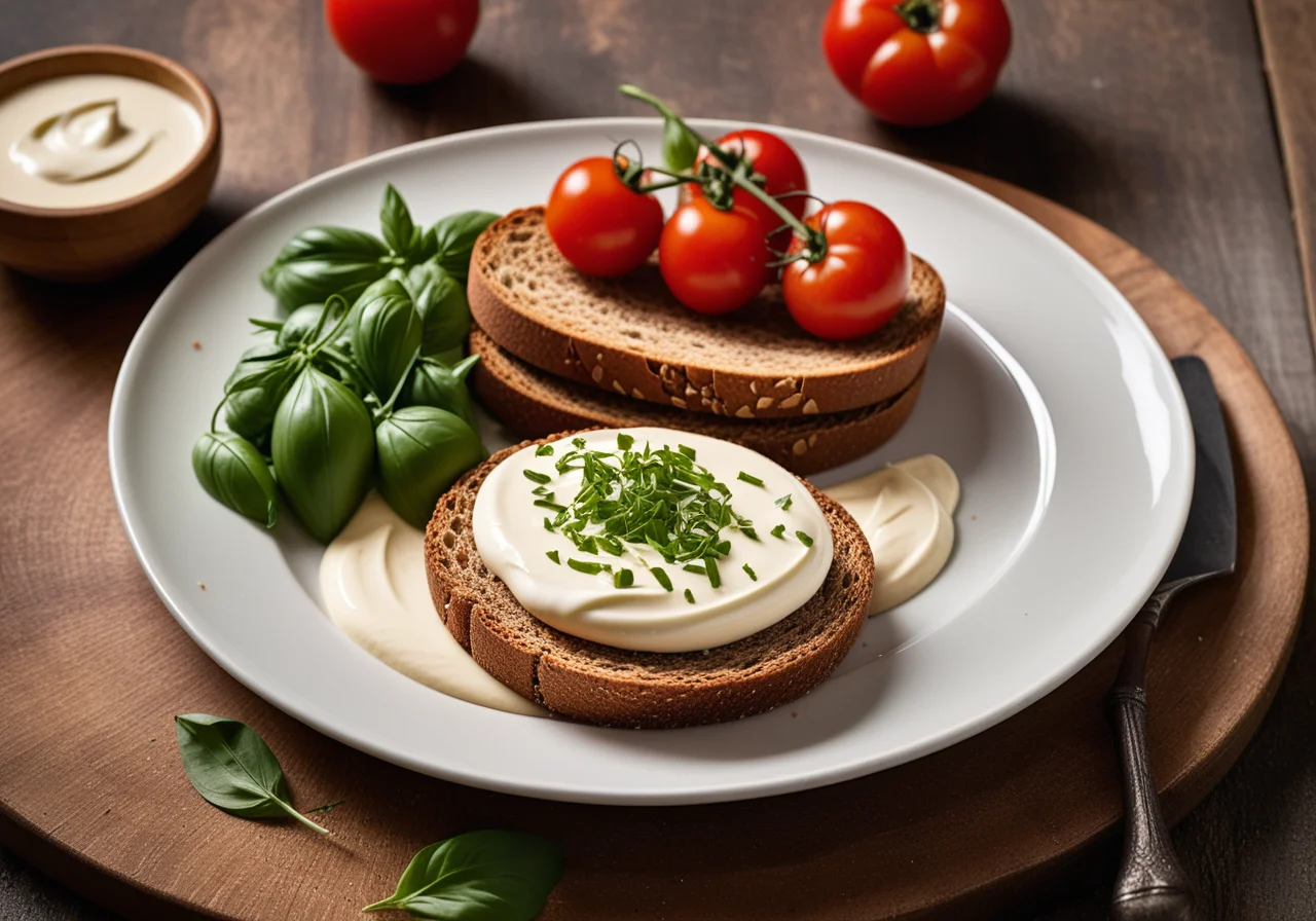 Bread with Cream Cheese and Tomatoes