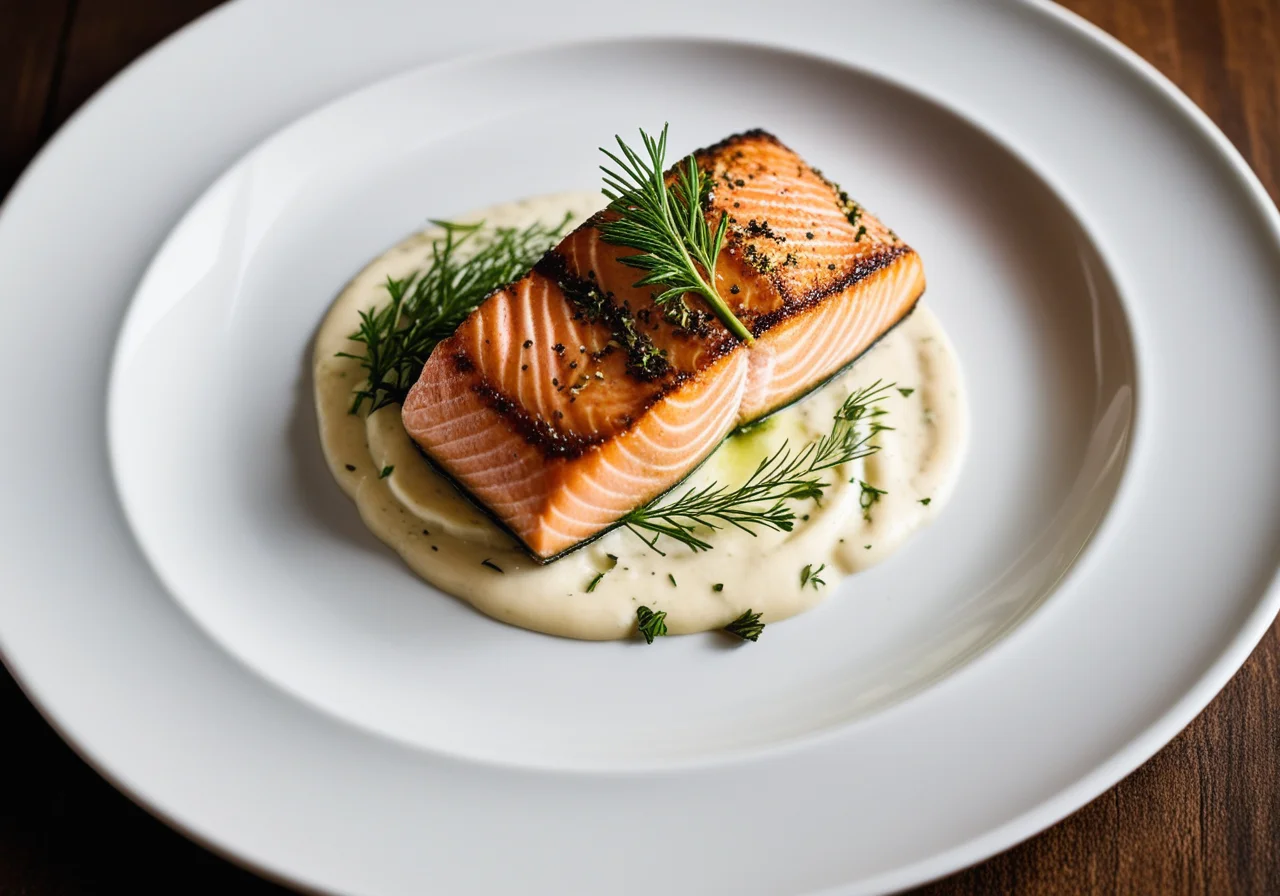 Salmon Fillets with Horseradish Cap and Leek