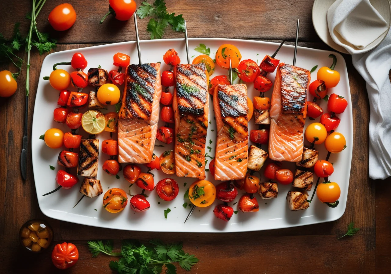 Grilled Skewers with Salmon, Black Cod, and Red Snapper