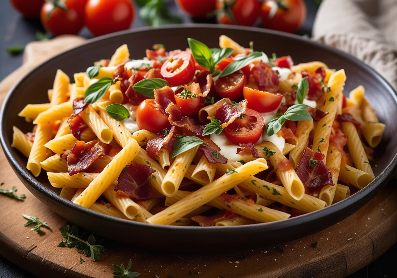 Pan Pasta with Vegetables and Bacon
