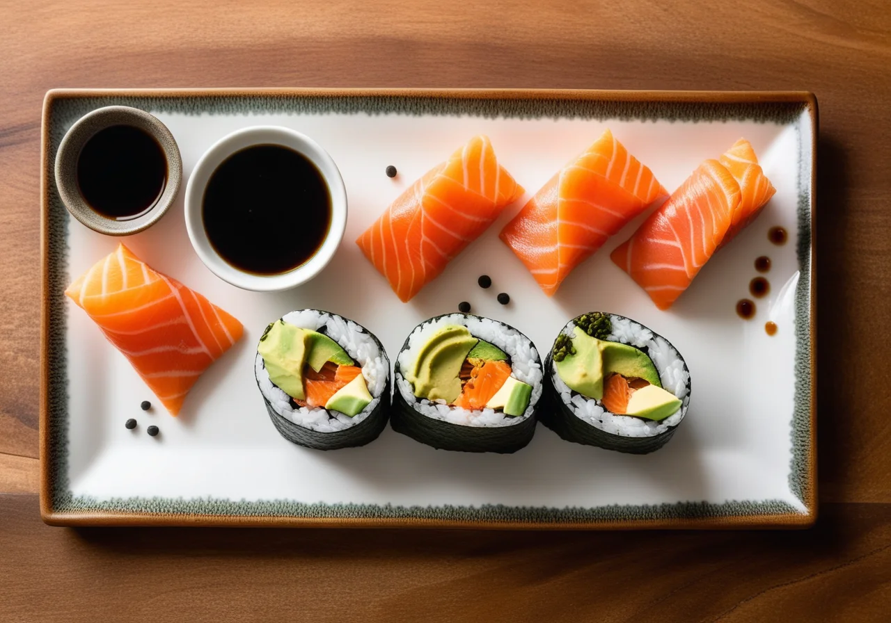 Onigirazu with Sushi Rice, Carrot, Avocado, Smoked Salmon and Wasabi Cream