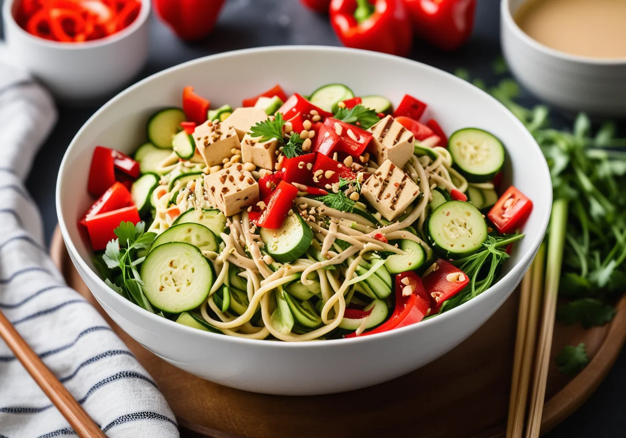 Zoodle Salad with Smoked Tofu and Tahini Sauce
