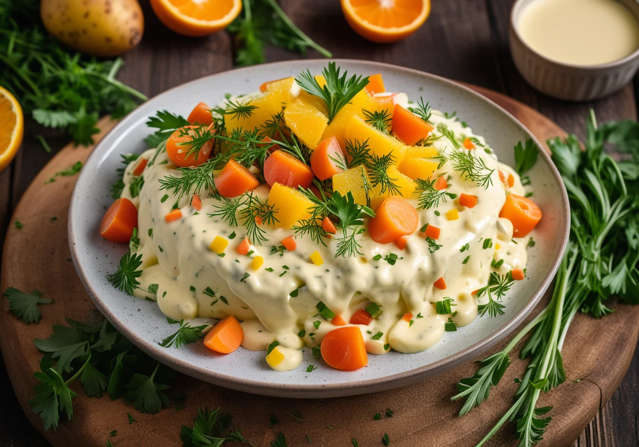 Olivier Salad with Dandelion (Russian Salad)