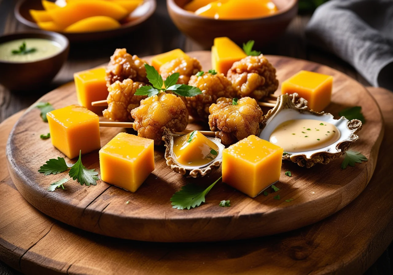 Mango with Oyster Skewers