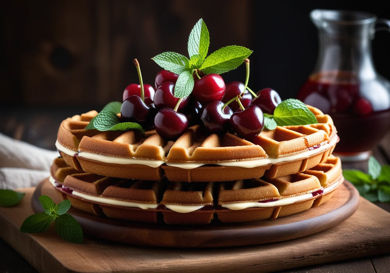 Waffle Cake with Cherry Cream Filling